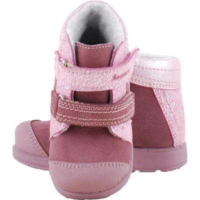 Mályva-rózsaszín, lila talpú, vízálló szamos supinált bakancs. Felülnézetből.