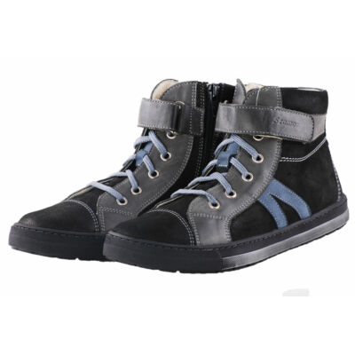 Szamos fekete-kék-szürke magasszárú cipzáras-fűzős átmeneti cipő