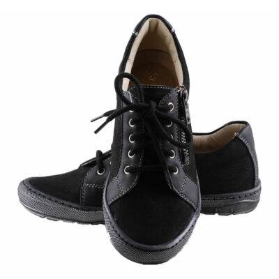 Fekete, fűzős, cipzáras, oldalt csillogós, Szamos cipő