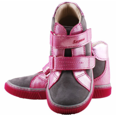 Szürke-pink szívecskés, magasszárú, Szamos cipő