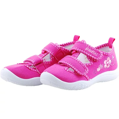 Pink-rózsaszín, virágos, bőr betétes, Padini, nyitott vászoncipő