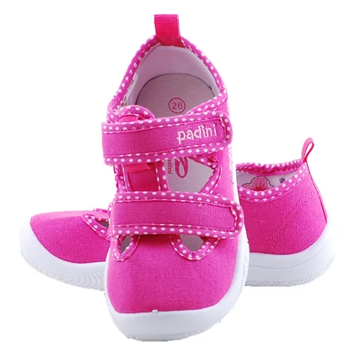 Pink-rózsaszín, virágos, bőr betétes, Padini, nyitott vászoncipő