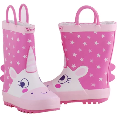 Wink, pink-rózsaszín, unikornisos-csillagos, bélelt, 2 oldalt fogantyús, kislány gumicsizma párban.