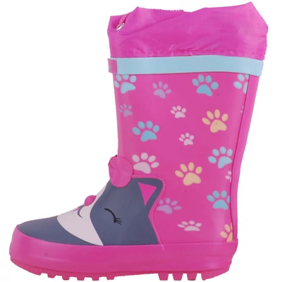 Wink, pink, cicás-tappancsos, felül behúzós kislány gumicsizma oldalról.