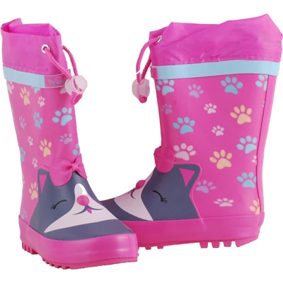 Wink, pink, cicás-tappancsos, felül behúzós kislány gumicsizma párban.