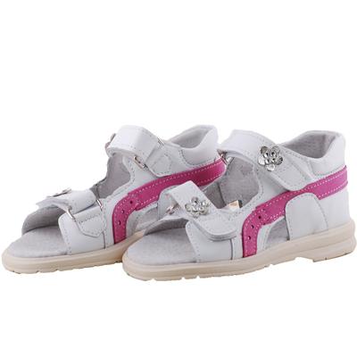 Fehér, pink, ezüst virágos, hajlékony talpú, Maus supinált szandál