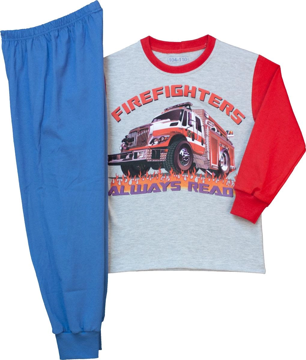 Pampress szürke-kék tűzoltóautós hosszú ujjú pizsama