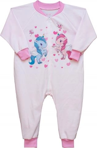 Rózsaszín unikornisos, pamut, kislány kezeslábas pizsama (80-86)