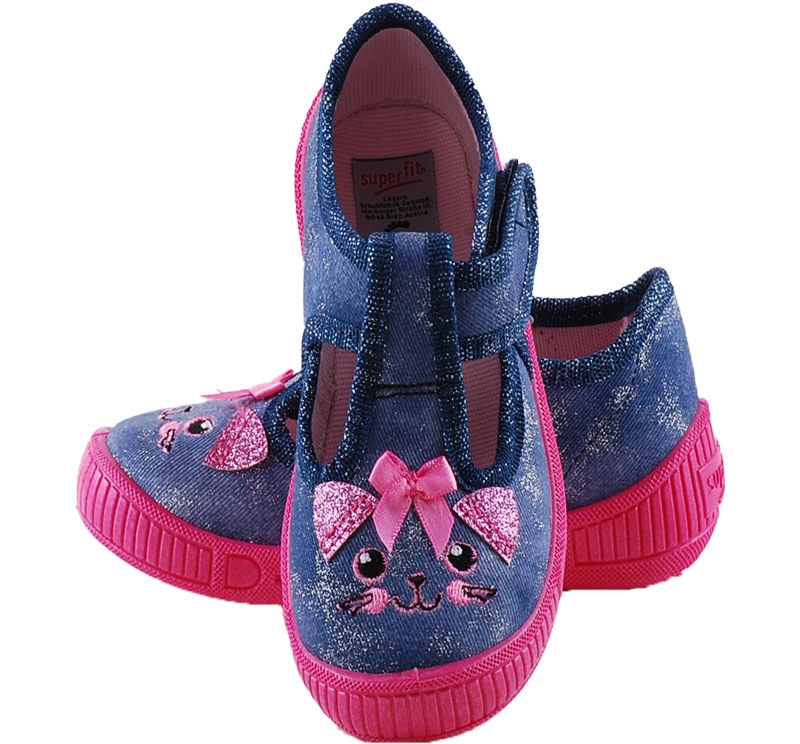 Csillogós kék, pink cicás, nyitott, Superfit vászoncipő